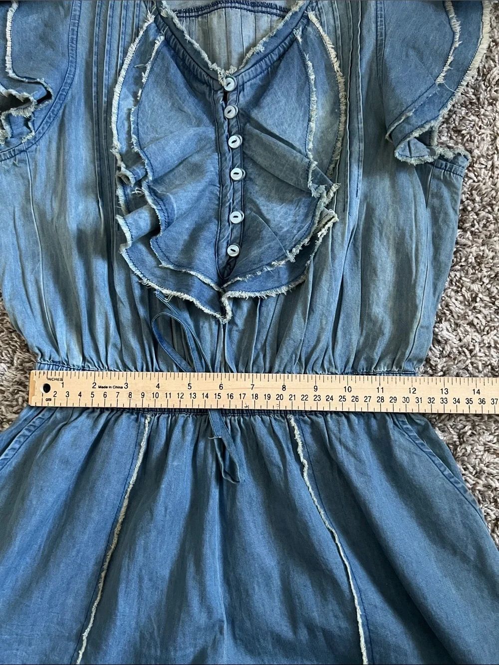 Free People Light Blue Washed Denim Ruffle Romper - Picture 14 of 16